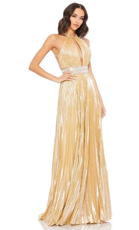Major Savings Mac Duggal 30722 - Pleated Shiny Halter A-line Gown