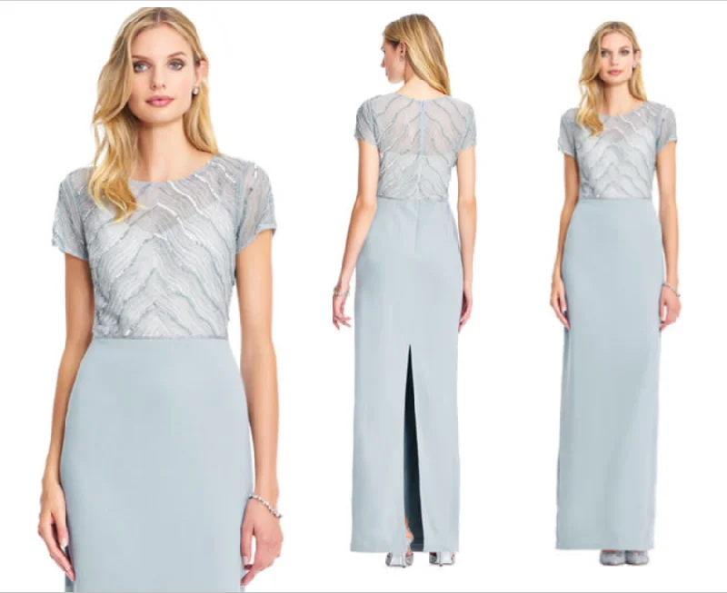 Limited Time Adrianna Papell Short Sleeve Gown with Wavy Deco Beaded Bodice