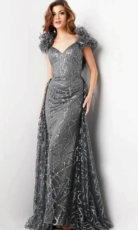 Don't Wait Jovani 37206 - Ruffle Sleeve Sequin Embellished Prom Gown