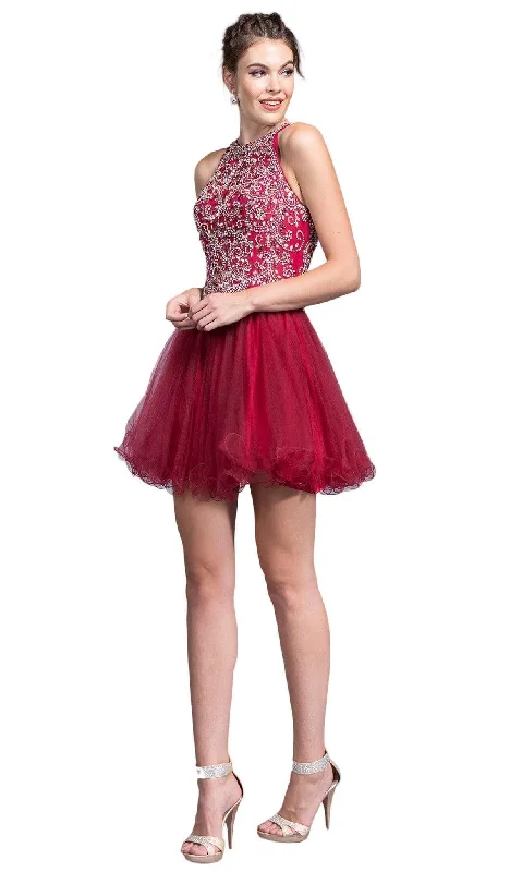 Hurry In Trevi Collection - Embellished Halter A-line Homecoming Dress