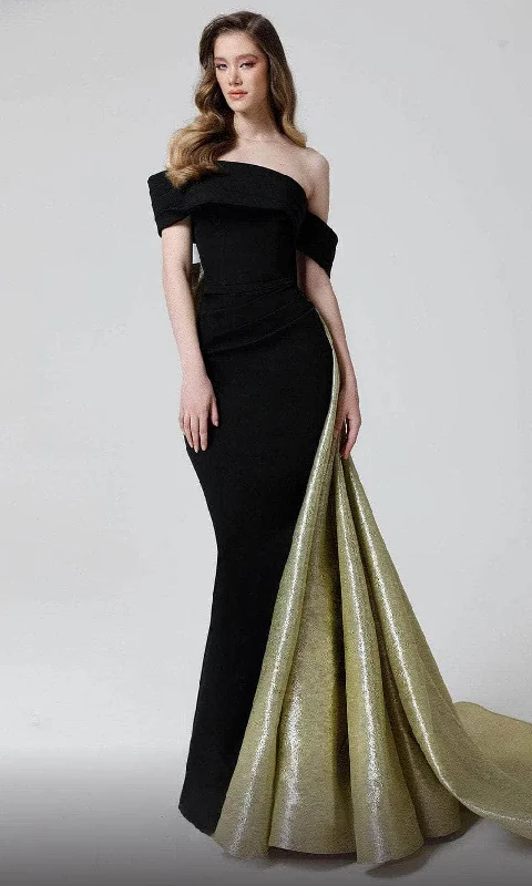 Can't Be Beat MNM Couture N0466 - Off Shoulder Asymmetric Evening Gown
