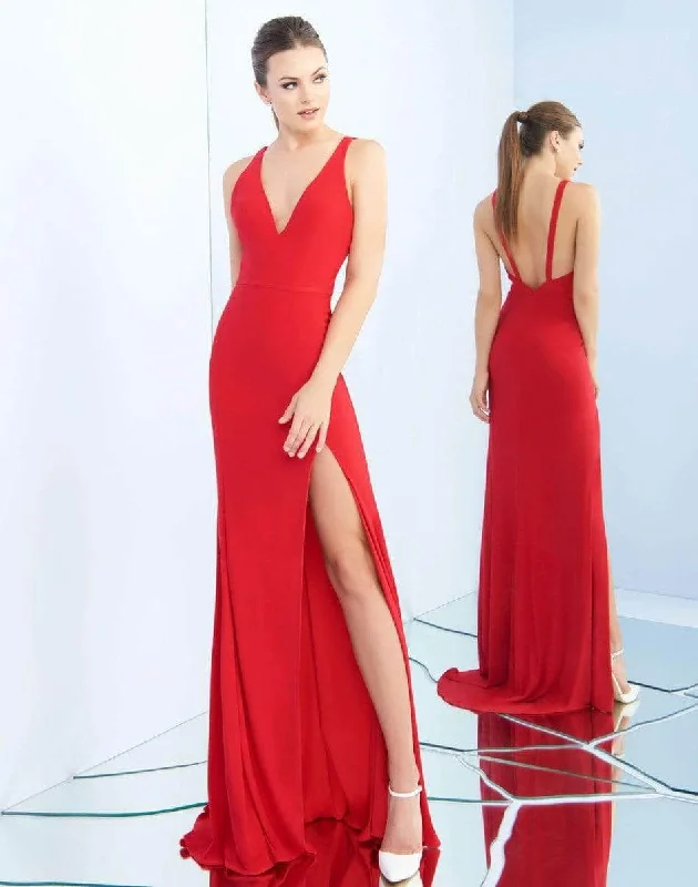 Holiday Sale Ieena Duggal - 25846I V-Neck High Slit Sheath Gown