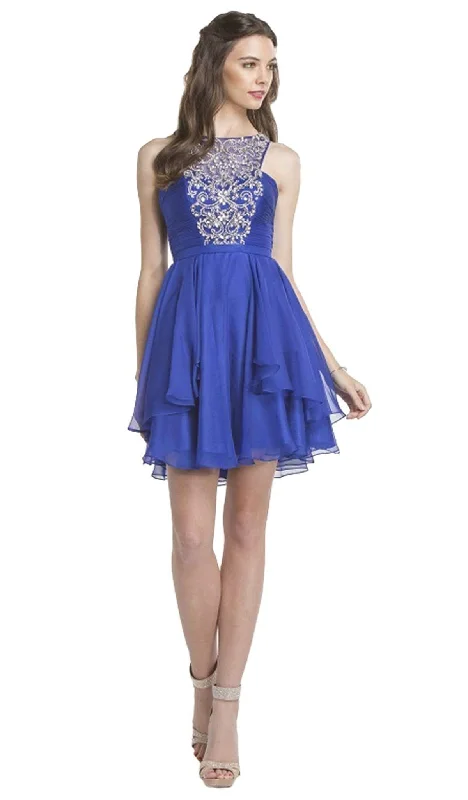 Super Bargain Trevi Collection - Bedazzled Halter Neck Homecoming Affordable Prom Dress