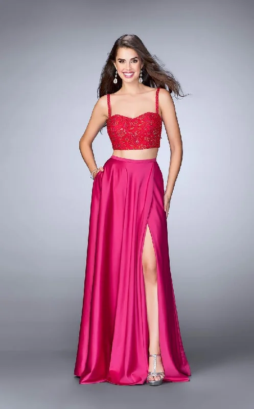 Price Drop La Femme - 24159 Captivating Laced and Satin Sweetheart Two-Piece A-line Dress