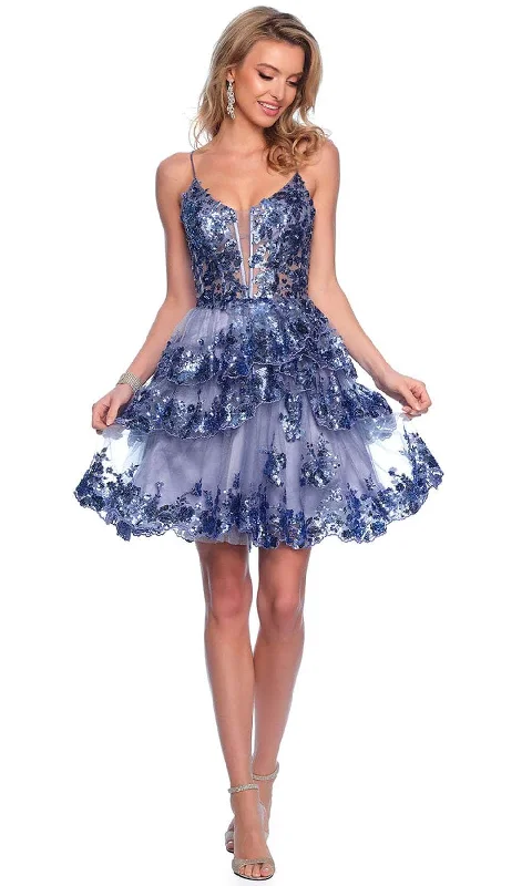 Stock Clearance Dave & Johnny 11961 - Asymmetric Ruffles A-Line Cocktail Dress