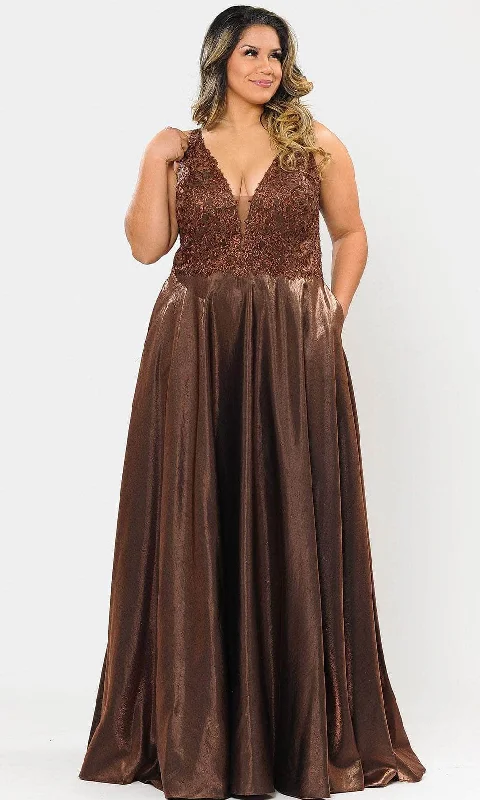 Fantastic Deals Poly USA W1032 - Sleeveless Deep V-neck Long Gown