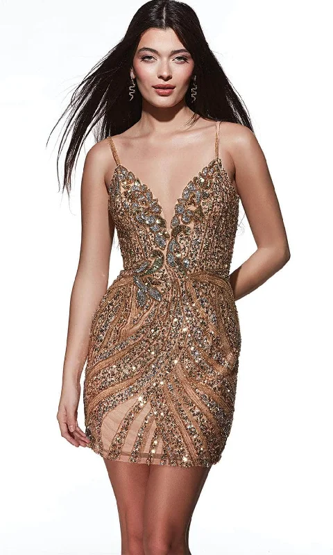 Price Rollback Alyce Paris 4879 - Plunging V-Neck Hand Beaded Cocktail Dress