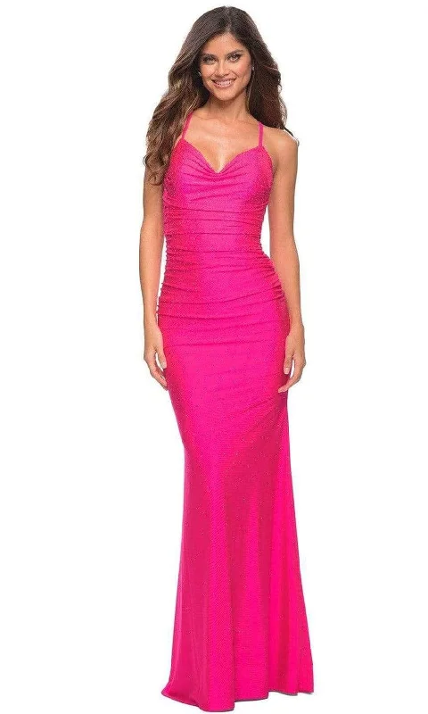 Massive Deals La Femme - 30658 Bead Detailed Cowl Bodycon Dress