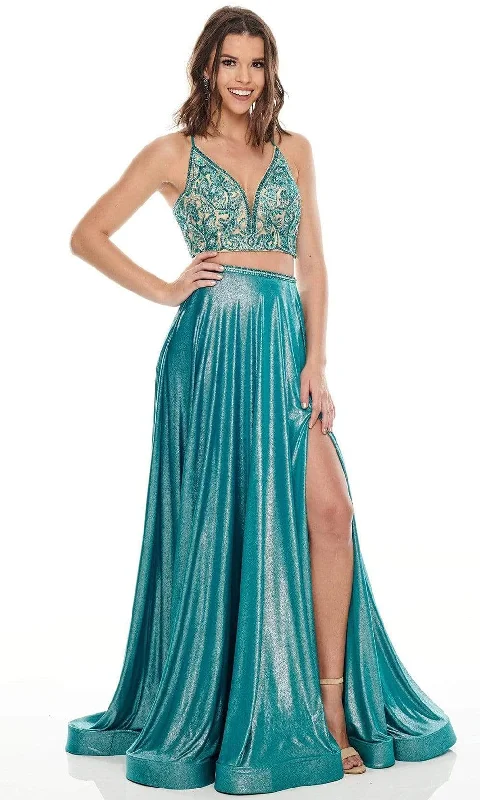 Deal Alert Rachel Allan Prom - 7209 Two Piece Beaded V-Neck Jersey A-Line Gown