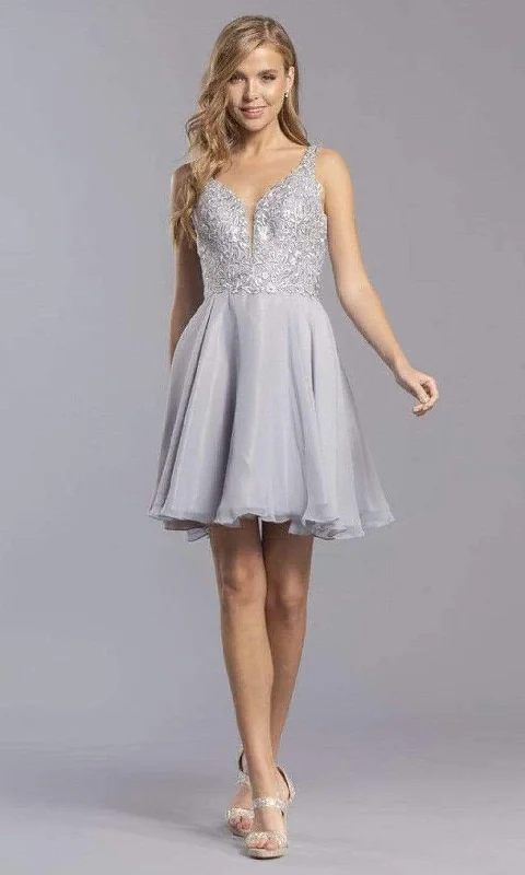 Flash Deals Trevi Collection - S2306 Embroidered Floral A-Line Short Dress