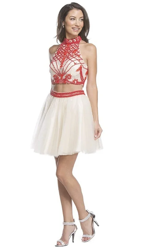 Act Fast Trevi Collection - Two Piece Halter Affordable Prom Dress