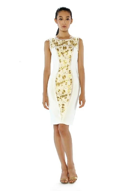 Limited Time Discount Theia - 882391 Gilded Embroidered Sheath Cocktail Dress