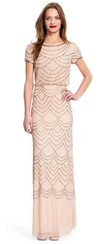 Super Sale Adrianna Papell Short Sleeve Beaded Blouson Gown (Style #19191610)