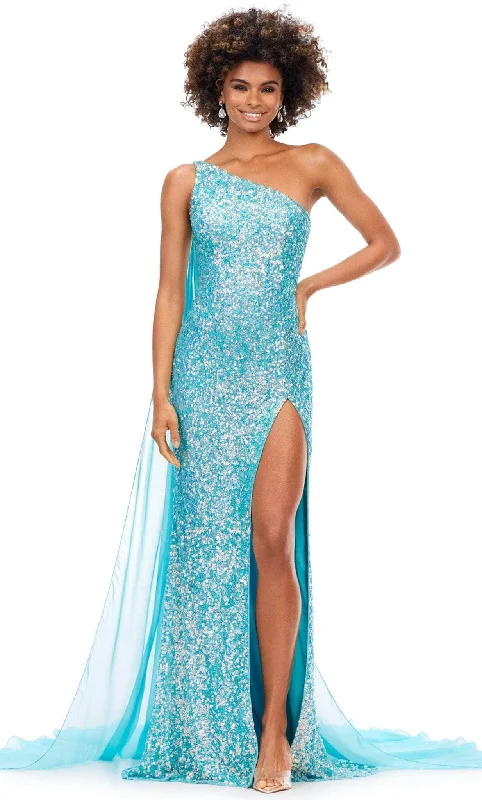 Deep Discounts Ashley Lauren 11371 - Asymmetric Sequin Prom Gown With Cape