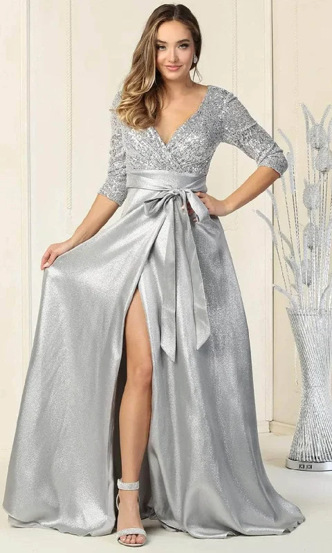 Bonus Savings May Queen MQ1852 - Quarter Sleeve Sequined Long Dress
