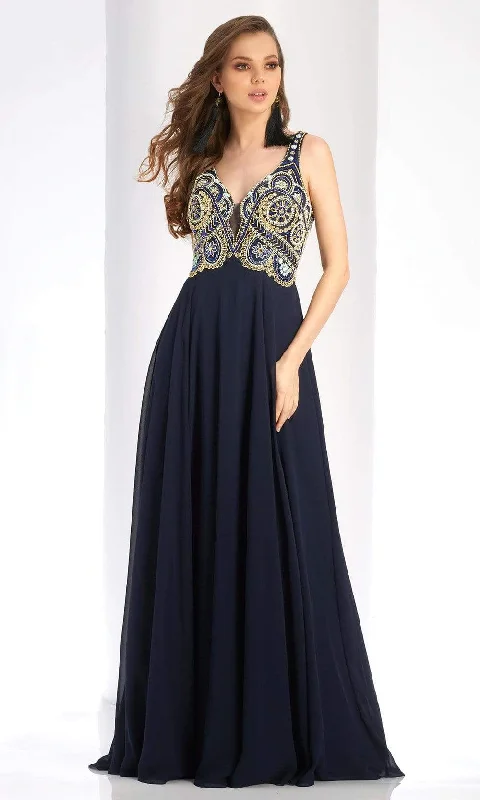 Mega Deal Clarisse - 4924 Deep V-Neck Beaded Chiffon Gown
