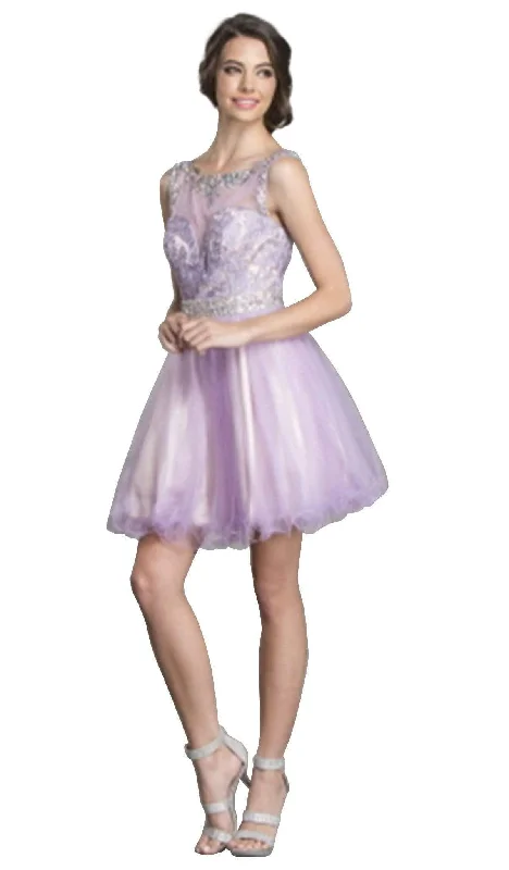 Today’s Deal Trevi Collection - Embellished Illusion Bateau Homecoming Dress
