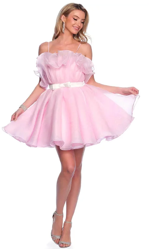 Members Only Dave & Johnny 11730 - Ruffled Neckline Ribbon Belt Cocktail Dress