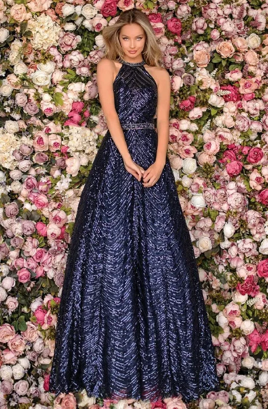 Limited Time Clarisse - 5112 Sequined Halter A-line Dress