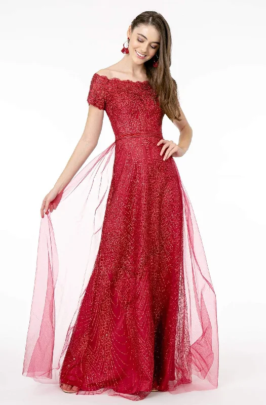 Don't Wait Elizabeth K - GL2942 Glitter Print Off-Shoulder A-Line Dress