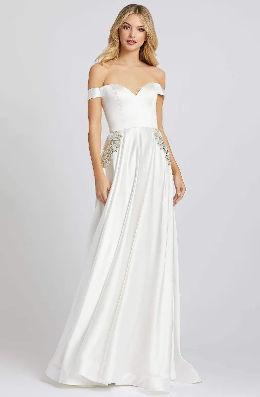 Great Deals Ieena Duggal - 55273I Off Shoulder Satin Gown with Beaded Pockets