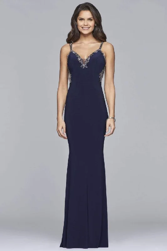 Epic Deals Faviana - S10107 Lace Beaded V-Neck Jersey Sheath Dress