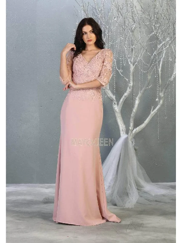 Special Price May Queen - Sheer Sleeve Trumpet Evening Dress MQ1783