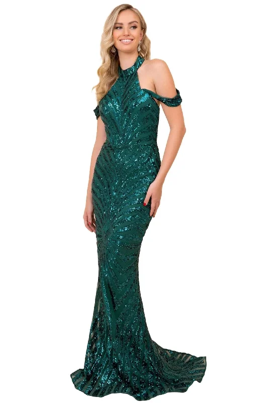 Markdowns Nox Anabel - E377 Sequined High Halter Trumpet Dress