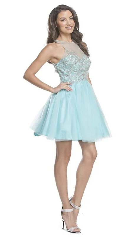 Discount Deals Trevi Collection - Ornate Sheer Halter A-line Homecoming Dress