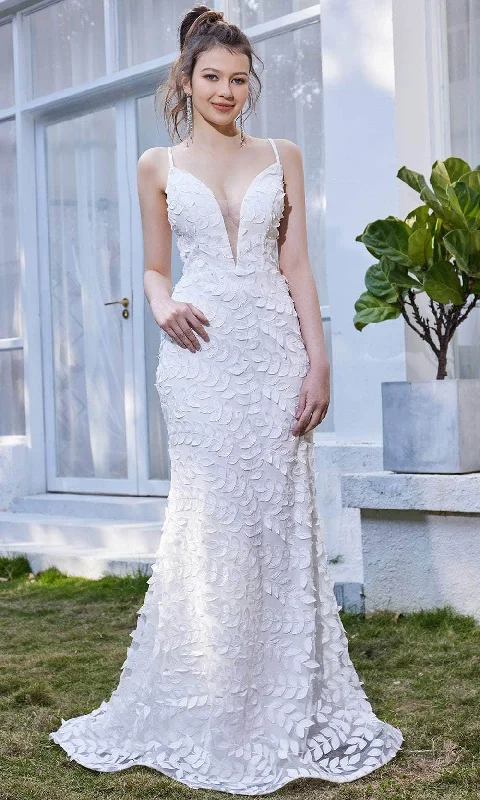 Value Deals J'Adore Dresses J21037 - V-neck Leaf Applique Long Dress