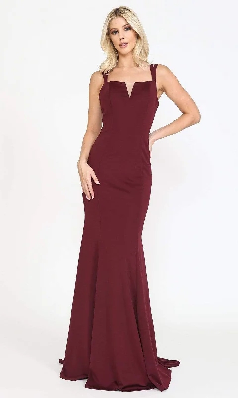 New Deals Poly USA - 8392 Strappy Notched Bodice Trumpet Dress