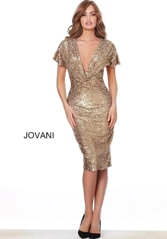 Inventory Reduction Jovani 03853ASC - Short Sleeve Knotted Waist Cocktail Dress
