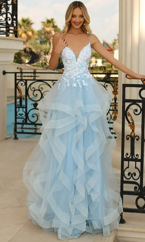 Massive Deals Clarisse 810593 - V-Neck Ruffled Tiered Evening Gown