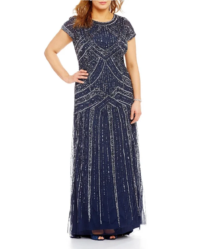 Price Drop Alert Adrianna Papell Navy Blue Geometric Beaded Gown