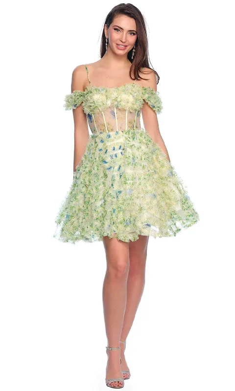 Buy Now Dave & Johnny 11767 - Cold Shoulder Printed Cocktail Dress