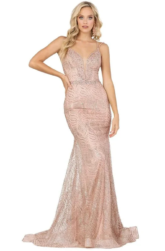 Early Bird Discount Dancing Queen - 4007 Embellished Deep V-neck Trumpet Dress