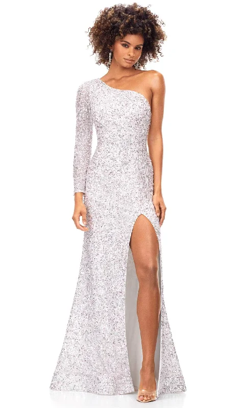 Bargain Blast Ashley Lauren 1977 - Sequined Asymmetric Neck Evening Gown