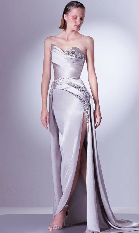 Super Deal MNM Couture G1336 - Beaded Sash Evening Gown