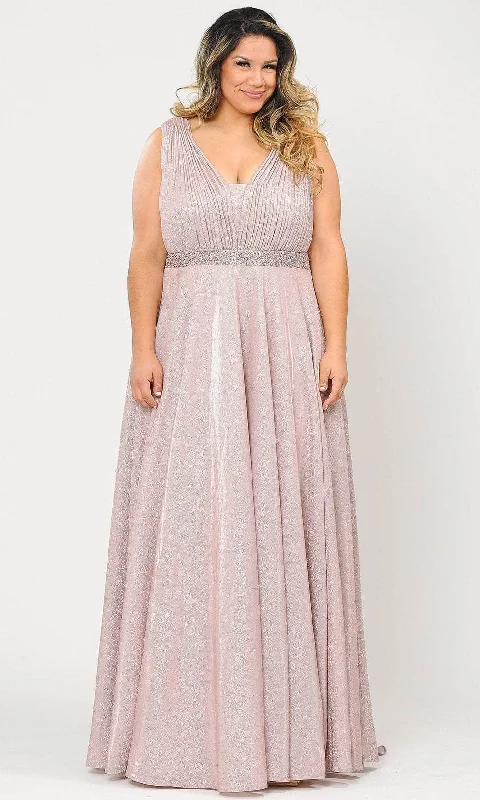 Special Savings Poly USA W1082 - Sleeveless Plunging V-neck Formal Gown