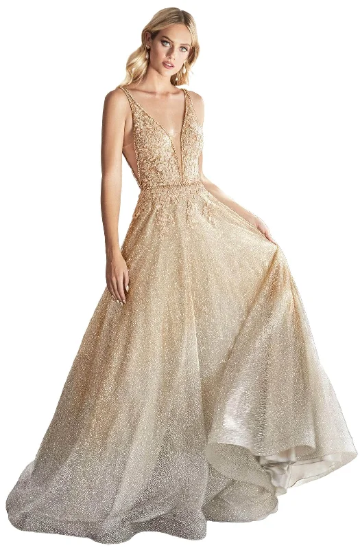 Stock Clearance Ladivine CD208 - Ombre Glitter Junior Prom V-Neck Gown