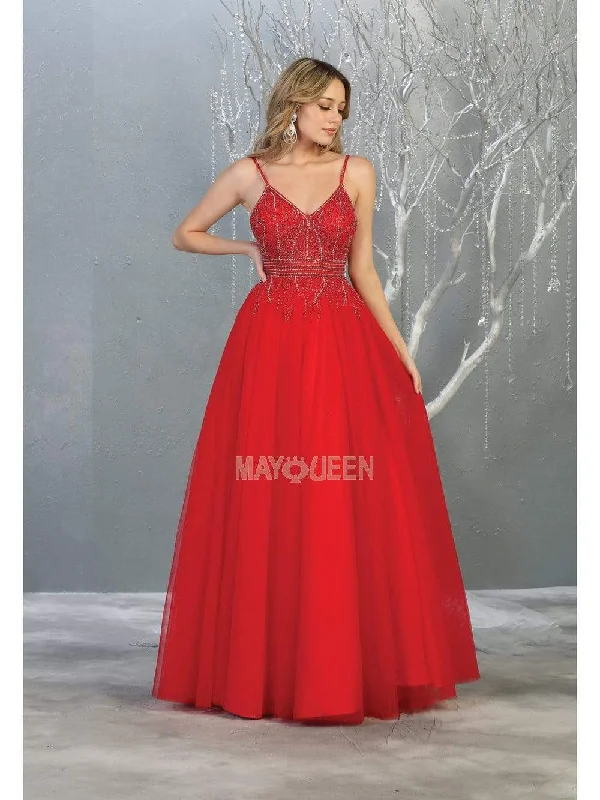 Exclusive Savings May Queen - RQ7841 Bead Embellished Deep V-Neck A-Line Dress