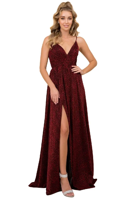 Weekend Deal Nox Anabel - R356 V Neck Animal Printed High Slit A-Line Evening Gown