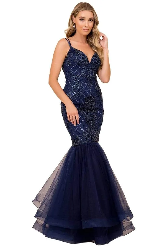 Online Specials Nox Anabel - H399 Crisscross Back Beaded Trumpet Gown