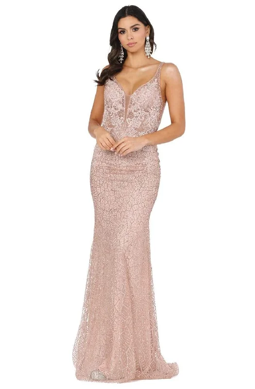 Doorbuster Deal Dancing Queen - 2985 Embellished Deep V-neck Trumpet Dress