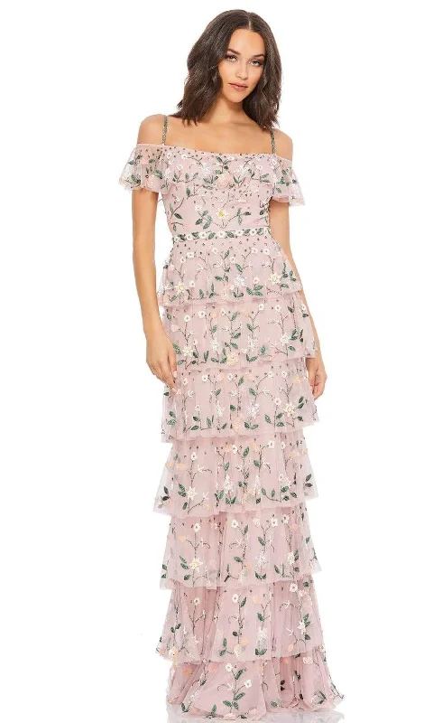 Markdown Madness Mac Duggal - 9069 Embellished Off Shoulder Tiered Dress
