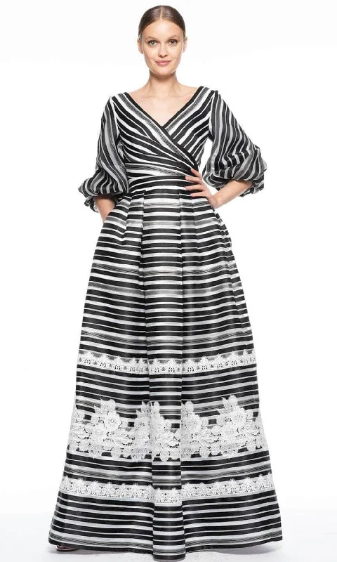 Anniversary Sale Theia 8812269 - Faux Wrap Stripe Evening Dress