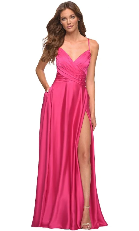 Special Savings La Femme 30616 - Ruched V-Neck Evening Dress