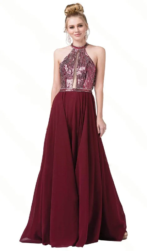 Customer Appreciation Sale Dancing Queen - 2498 Sequined Halter A-Line Prom Gown