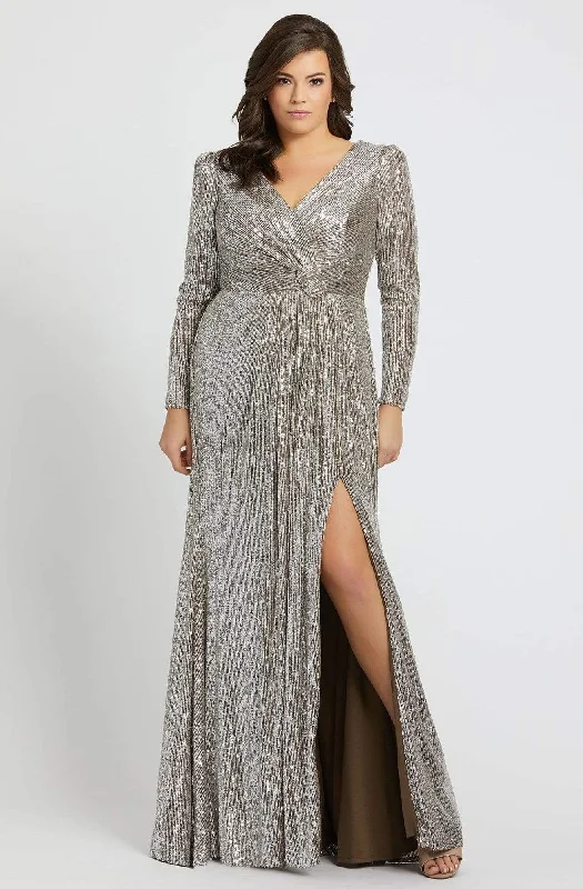 Epic Deals Mac Duggal Fabulouss - 77676F Sequined Long Sleeves Slit Gown
