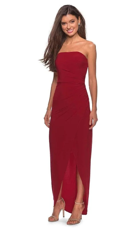 Deal Dash La Femme - 28204 Strapless Jersey Sheath Simple Prom Dress With Slit